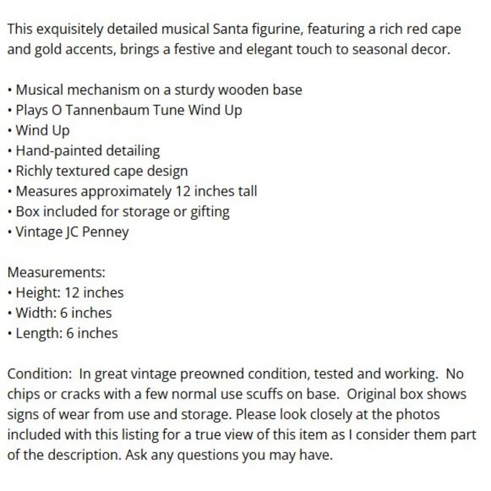 Vtg Musical Santa Figurine Wooden Base 12" Tall O Tannenbaum Wind Up Red Cape - Picture 16 of 16